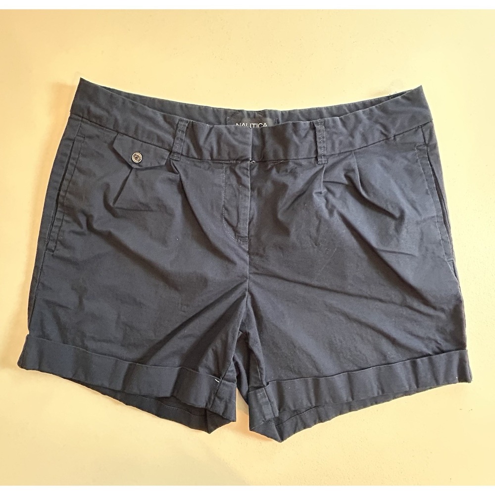 Nautica Chino Stretch Preppy Casual Pleated Women's Shorts Navy Size 10